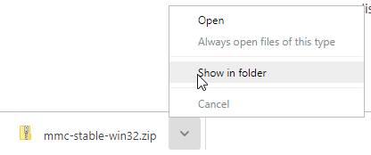 Google Chrome show in folder button