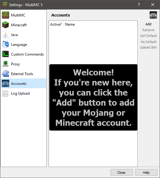 MultiMC Accounts screen